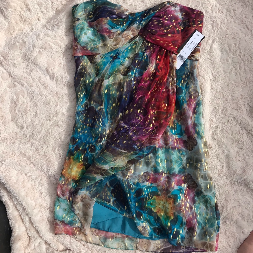 Colorful strapless cocktail dress